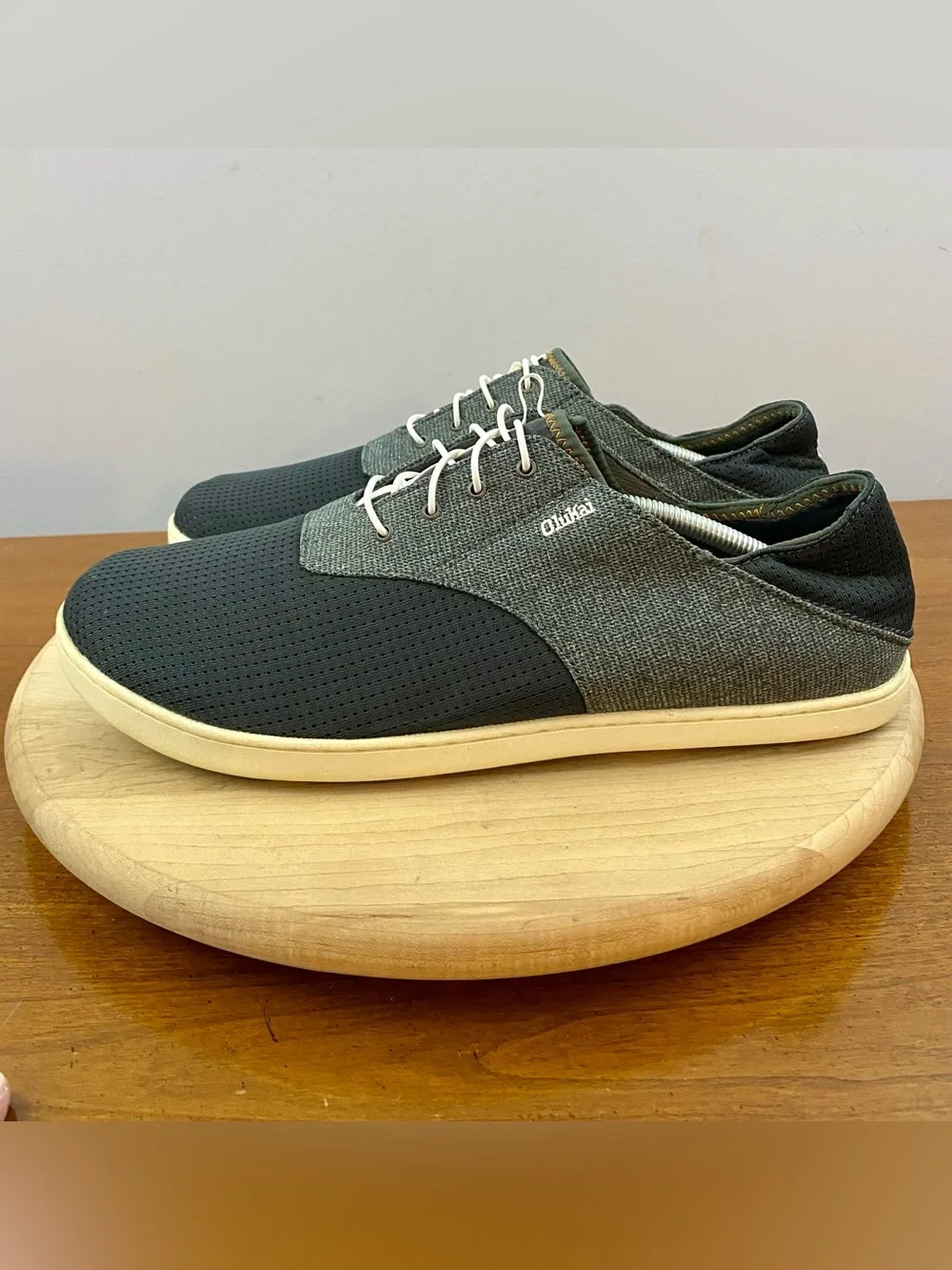 Olukai Nohea Moku Men’s No Tie Boat Shoes Black Grey Mens 13 Outdoors Breathable